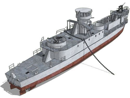 3D illustration of the HTMS Sattakut warship (wreck dive)