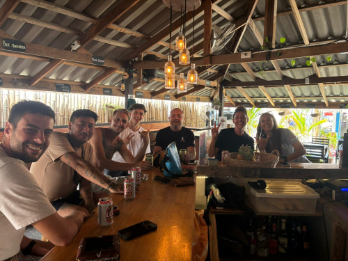 AquaTao team gathered at the bar after a day of diving